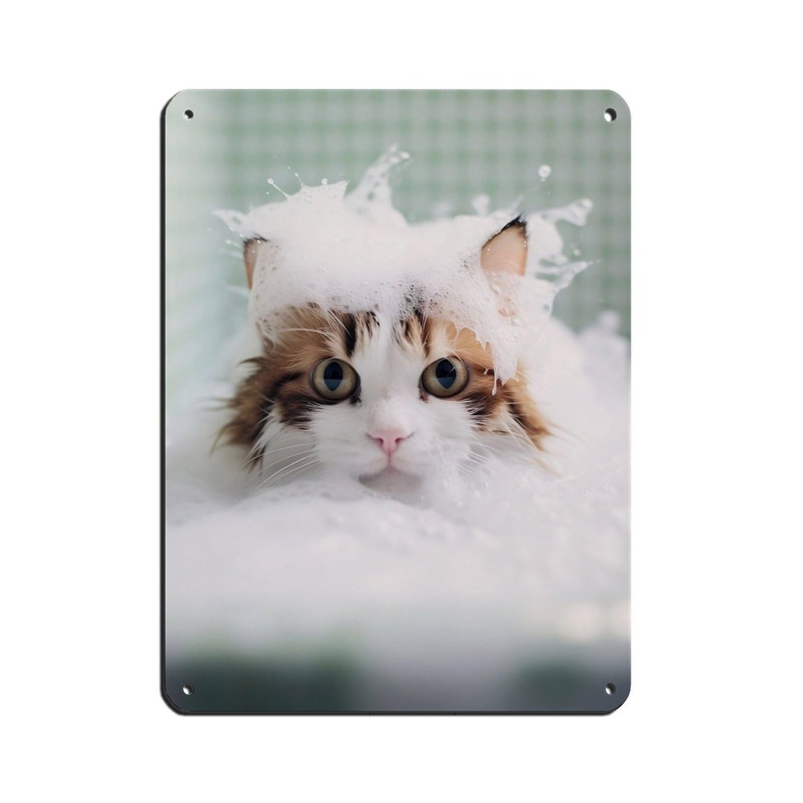 Happy Cat in Tub Poster Retro Poster Metal Tin Sign Chic Art Retro Iron Painting Bar People Cave Cafe Family Garage Poster Wall Decoration 12x16inch(30x40cm)