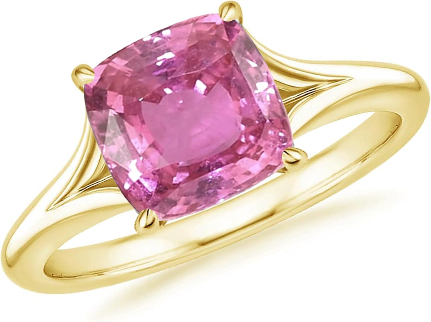 2.00 Carat Cushion Cut Bezel Set Pink Sapphire Split Shank Solitaire Engagement Ring For Women, 14K Gold Plated September Birthstone Cushion Shape Sapphire Bridal Solitaire Ring