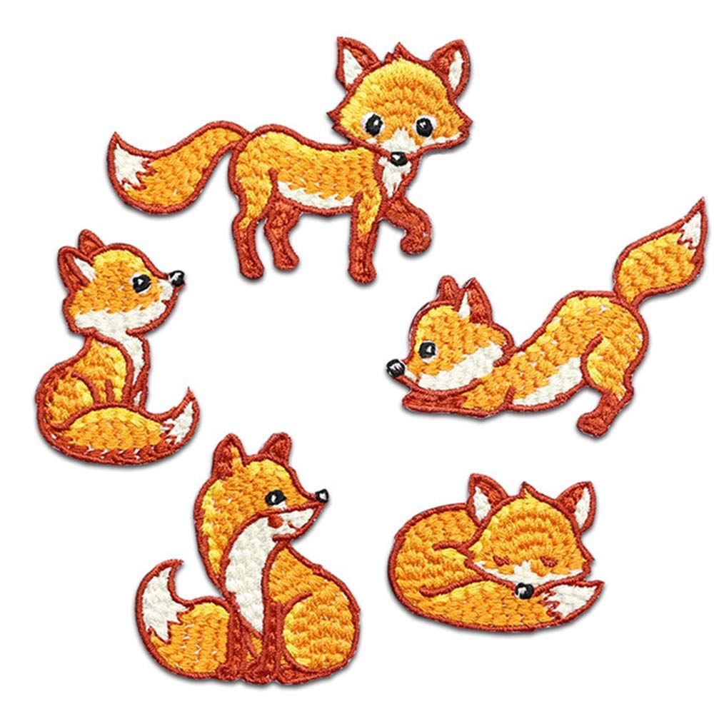 LEUYUAN Iron on Patches 5 pcs Fox Embroidered Motif Applique Decoration Sew On Patches for DIY Jeans Jacket, Clothing, Handbag, Shoes, Caps (A)