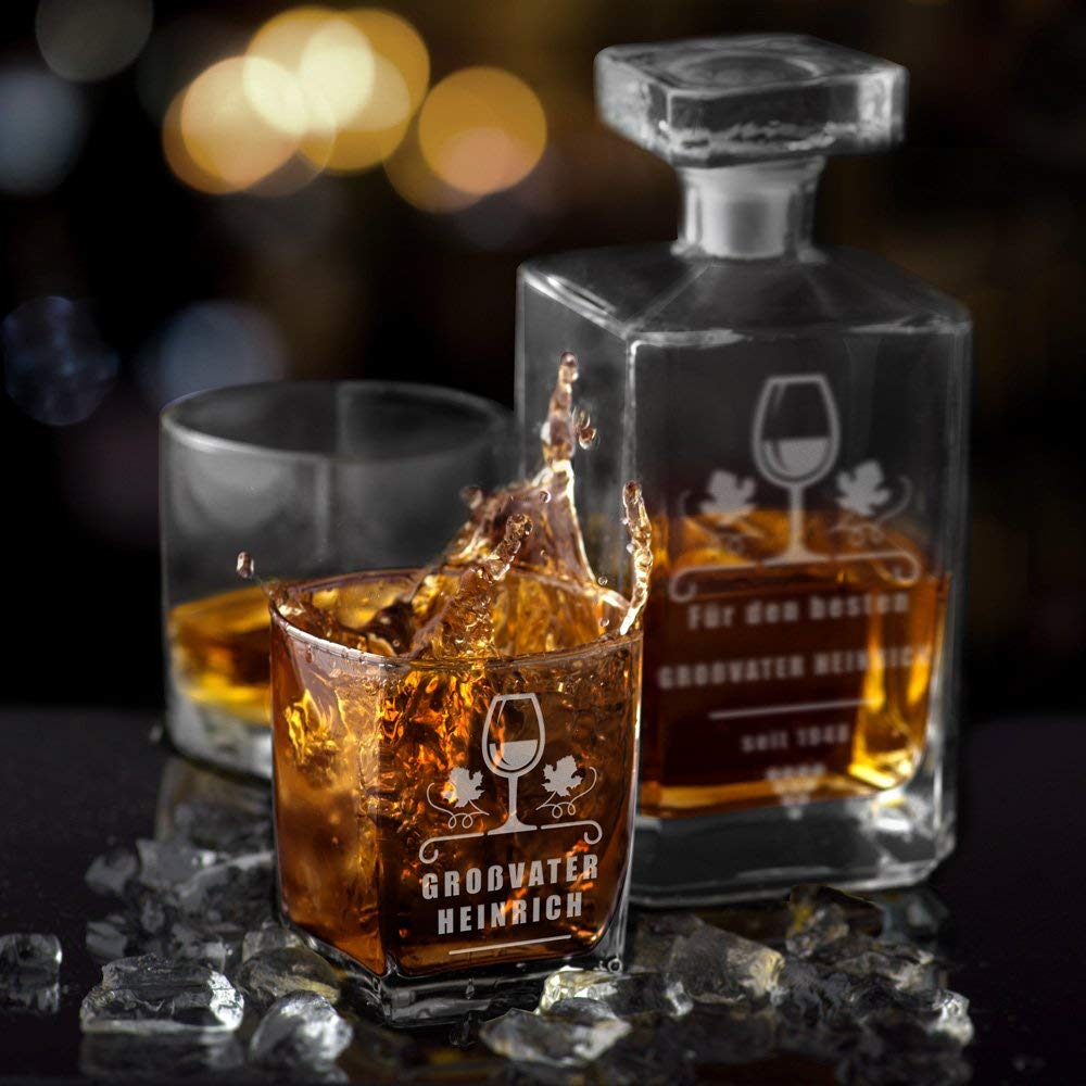 Maverton Bourbon Whiskey Karaffe + 6 Whiskygläser mit Gravur personalisiert