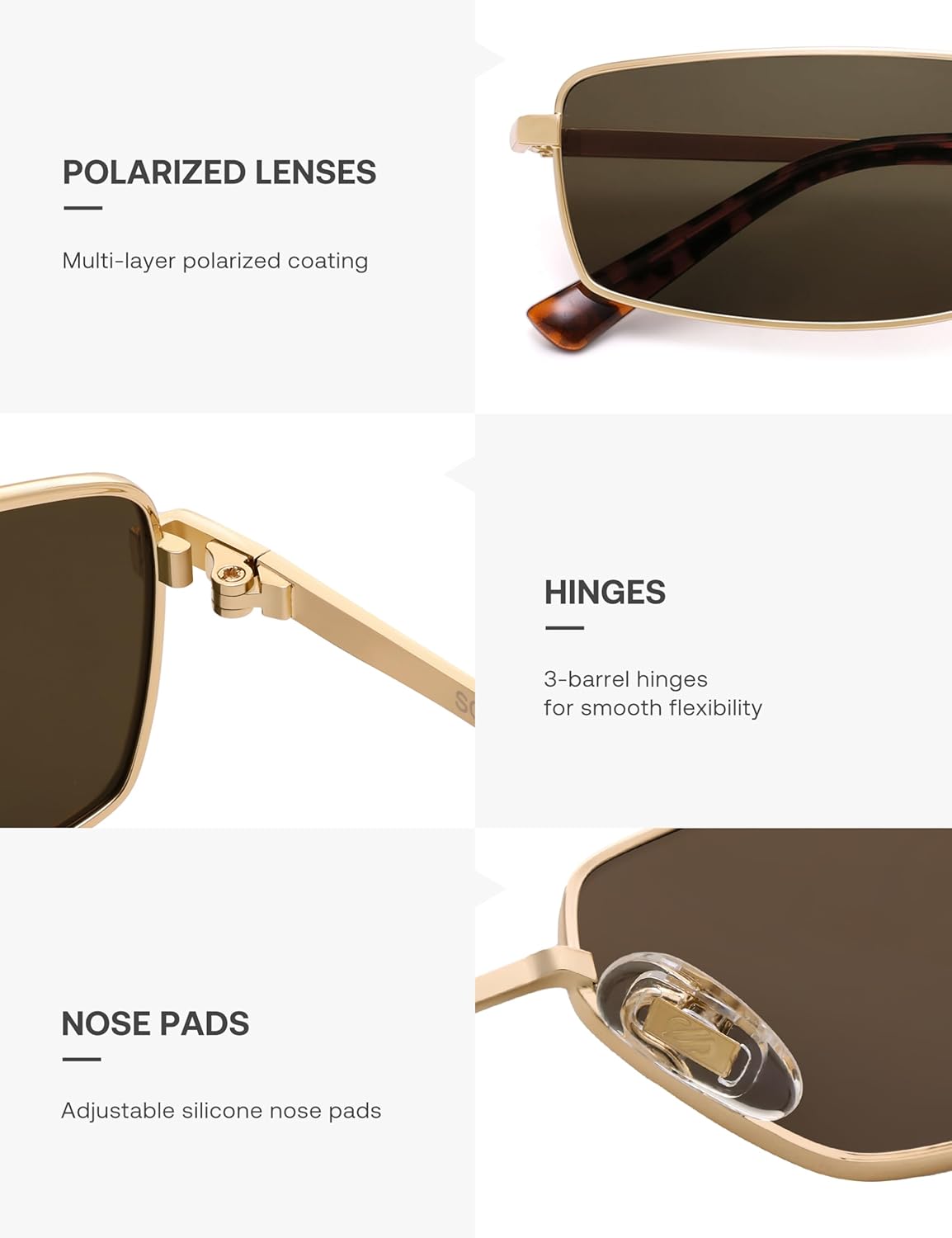 SOJOS Rectangle Polarized Sunglasses for Women men Wide Flat Lenses UV400 Protection Vintage Shades - Image 5