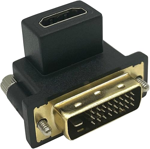 Miniatura 6 de Adaptador DVI a HDMI en ángulo de 90 grados, DVI dorado macho a HDMI hembra, para computadora y HDTV y tarjeta gráfica, proyector