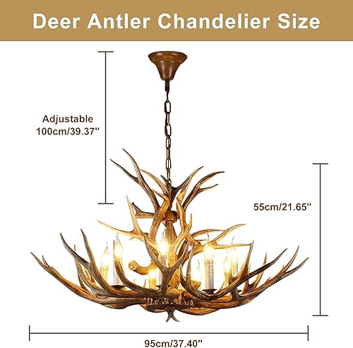 Miniatura 3 de JOPOHA Candelabro grande de 8 luces de cuernos de ciervo sintético candelabro de cuernos rústicos de 34 pulgadas lámpara de asta de granja vintage