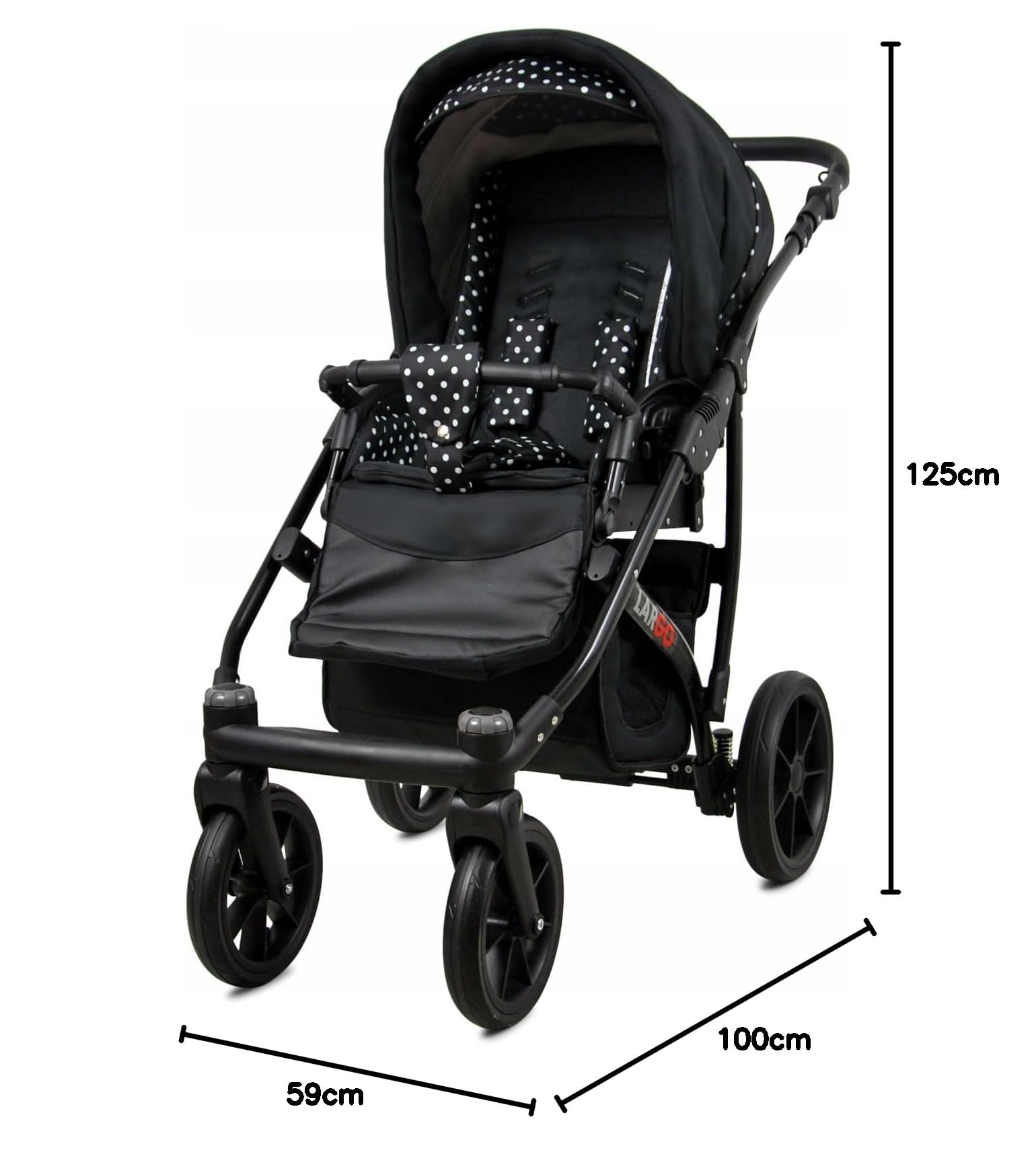 BabyLux Zestaw wózków dziecięcych 4 w 1 – Largo – w zestawie wanienka dla niemowląt, fotelik sportowy, fotelik samochodowy, stacja bazowa ISOFIX – fotelik samochodowy – zestaw wózków dziecięcych