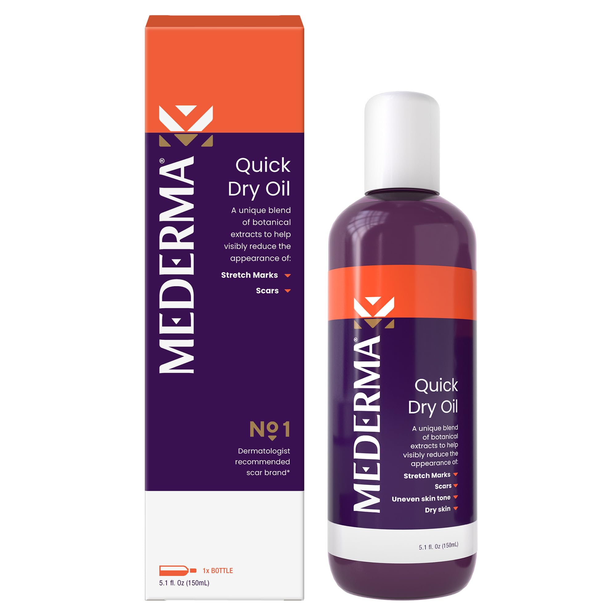 Mederma Quick Dry Oil, Scars and Acne Scars, Surgical Scars, Fine lines, Helps to Improve the Appearance of Scars and Stretch Marks, Natural Botanical Extracts, Paraben Free, Fast-Absorbing, 5.1 Oz