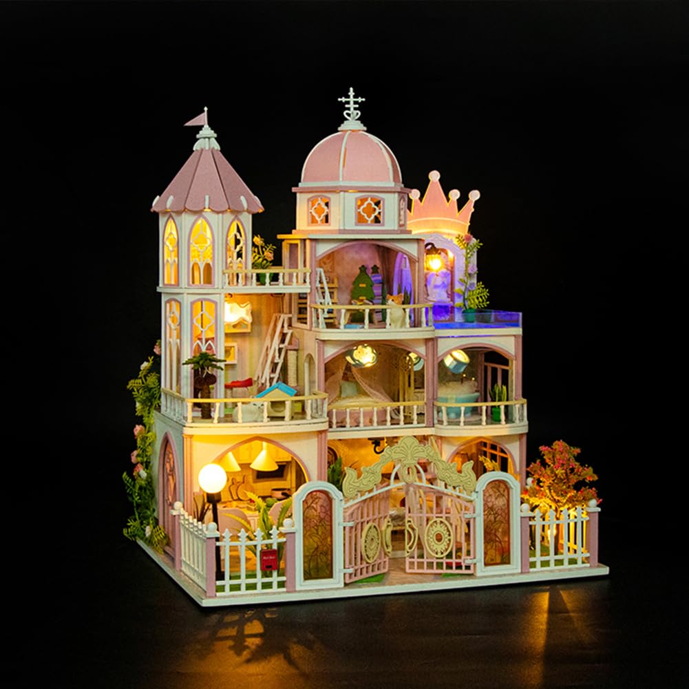 Casa de muñecas de madera en miniatura, clásica, loft de varios pisos, kit de casa de muñecas, villa, edificio, modelo 3D, regalos creativos para amigos y padres (sin protección contra el polvo)