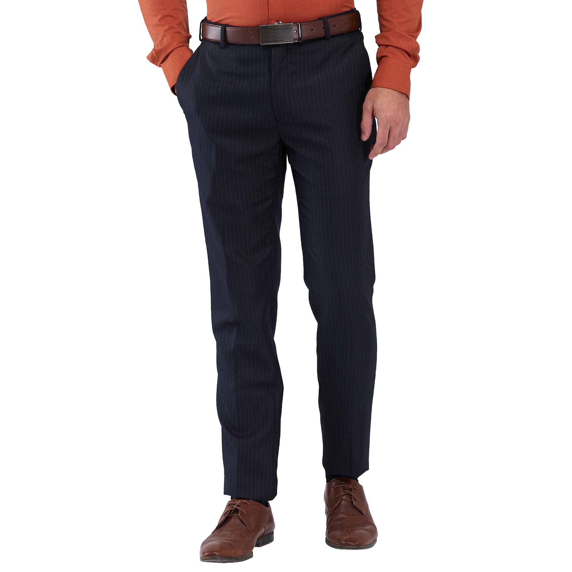 raymond Men's Mid Rise Slim Fit Stripe Pattern Poly Viscose Blend Flat Front Formal Trouser-picture-19