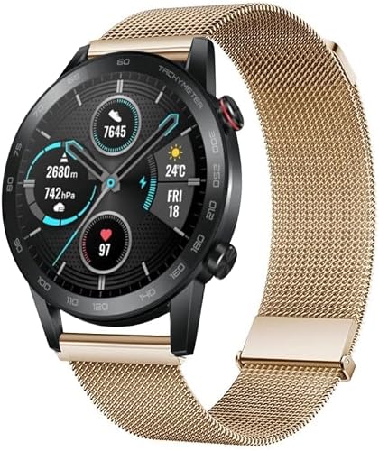 For Honor Magic Watch2 46mm Milan Double Magnetic Steel Mesh Watch Band(Rose Gold)