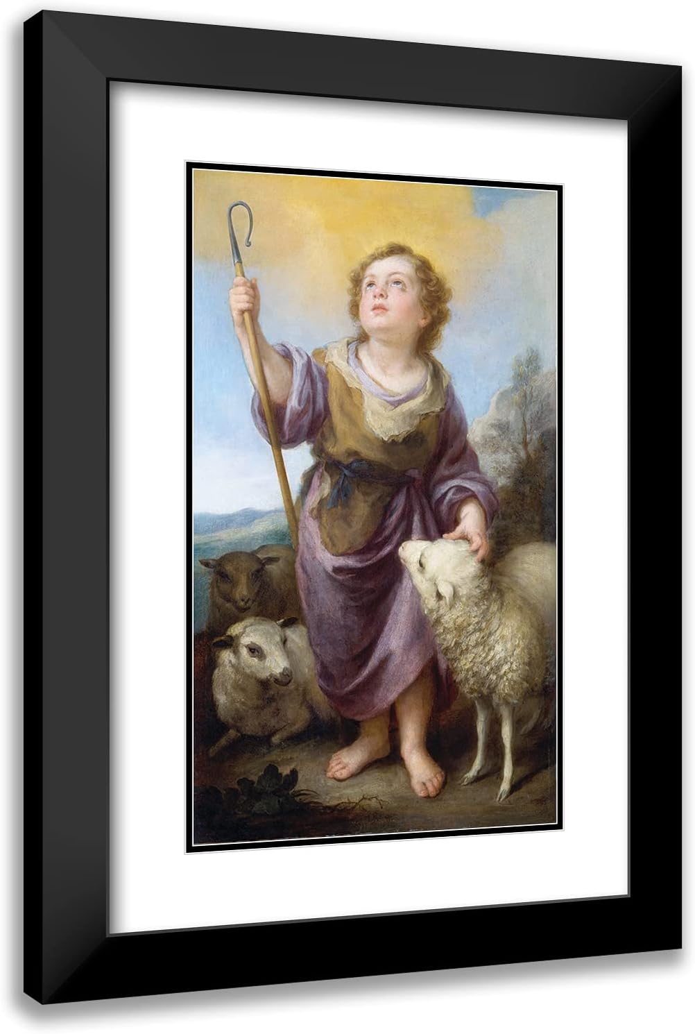 ArtDirect Bartolomé Estebán Murillo 15x24 Black Modern Frame and Double Matted Museum Art Print Titled - The Good Shepherd (ca. 1675-1682)