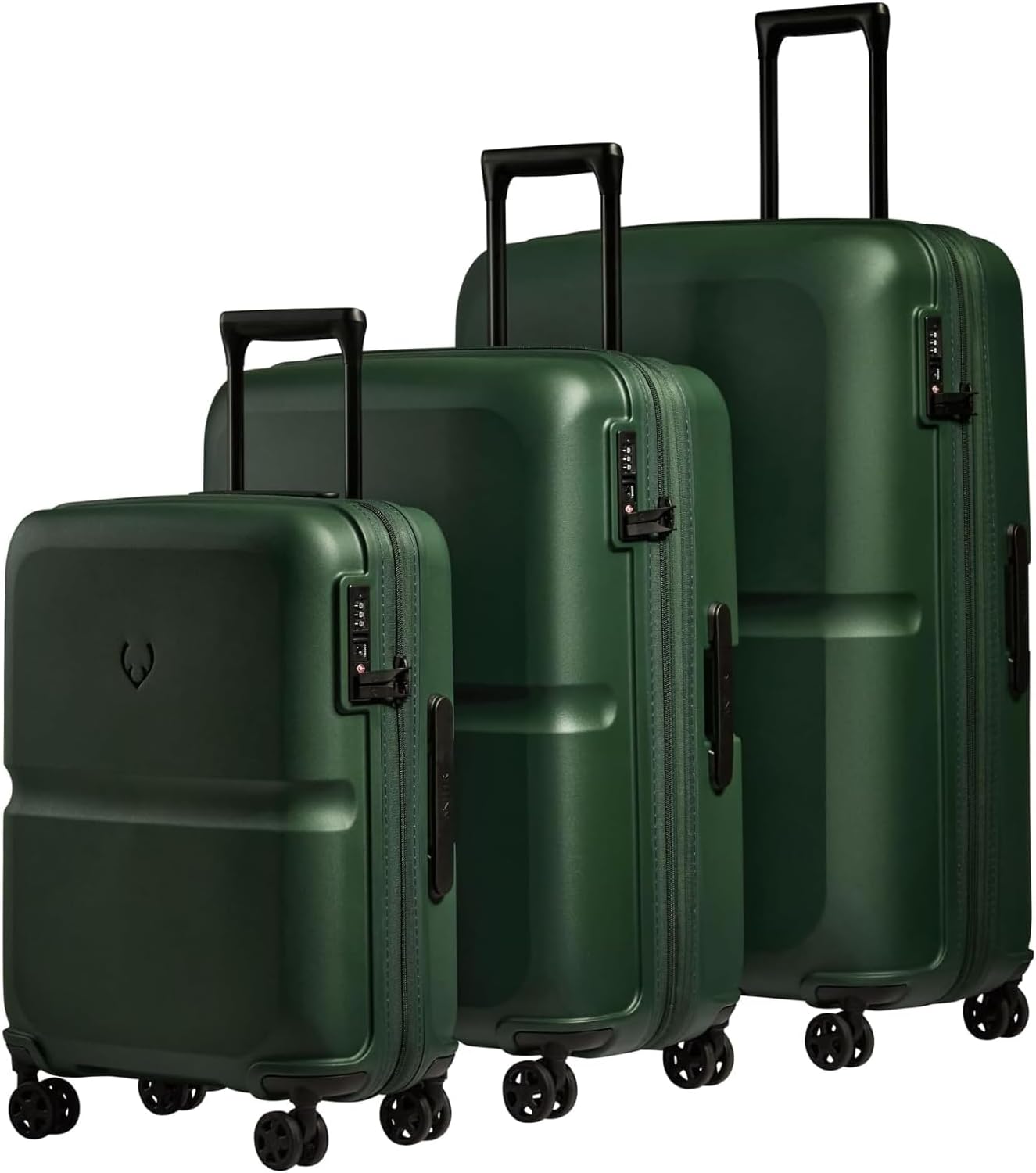 ANTLER - Single Stripe Hard Shell Suitcase Set - Cabin, Medium & Large, Durable & Lightweight, 4 Spinner Wheels - Adjustable Handle, TSA Lock, Green
