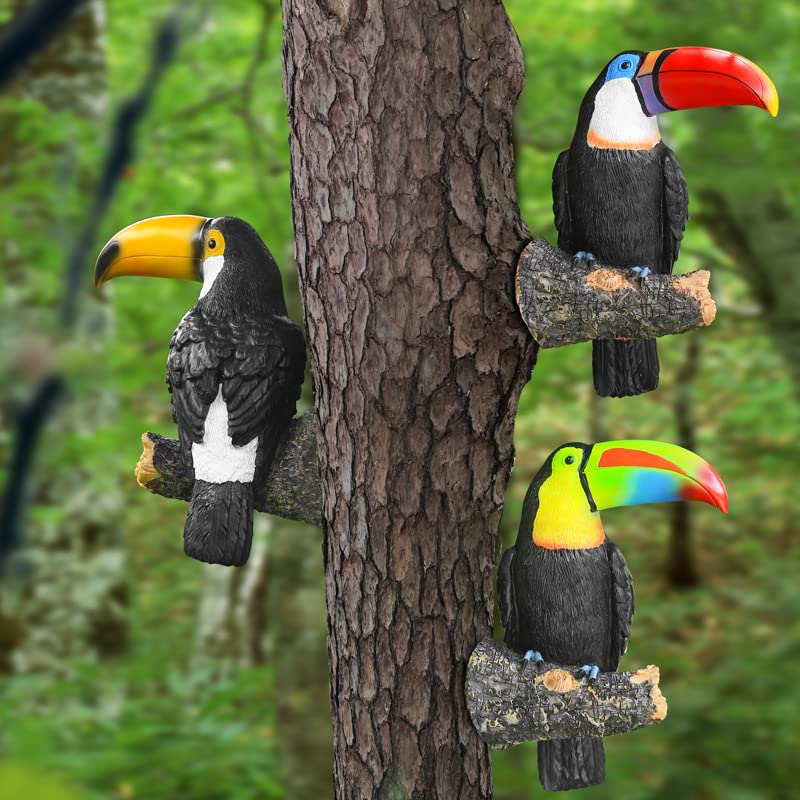 NORHOR Garden Statues,Garden Ornaments,Simulation Toucan Figurine,Resin Fake Birds Crafts Garden Animal Statue Tree Hanging Pastoral Decoration Pendant Outdoor Yard Decor. (Rainbow) - Image 3