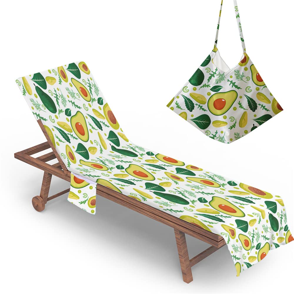 RRrawgff Beach Chair Cover Towel, Fashion Avocado Print Beach Towel Lounger Bags with Pockets, Microfiber Sunbed Sun Lounger Towels for Summer Outdoor Garden Pool Travel (Cashew,73x210cm)