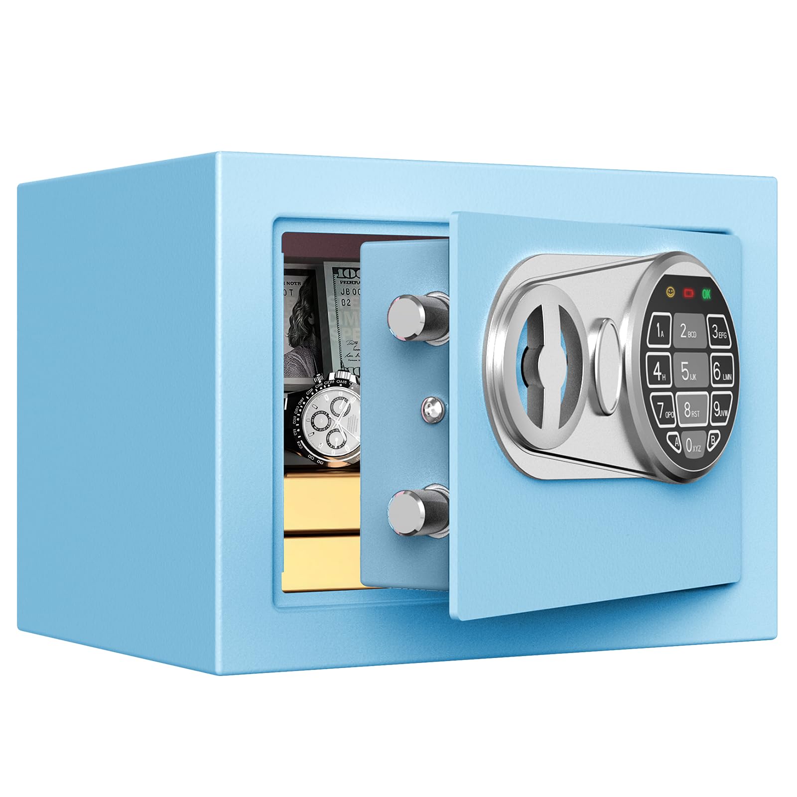 GOLDENKEY Safe and Lock Box Digital Electronic Security Keypad Mini Small Safes with Black Safe Box for Home Office Travel Business Use, 0.236 Cubic Feet BLUE