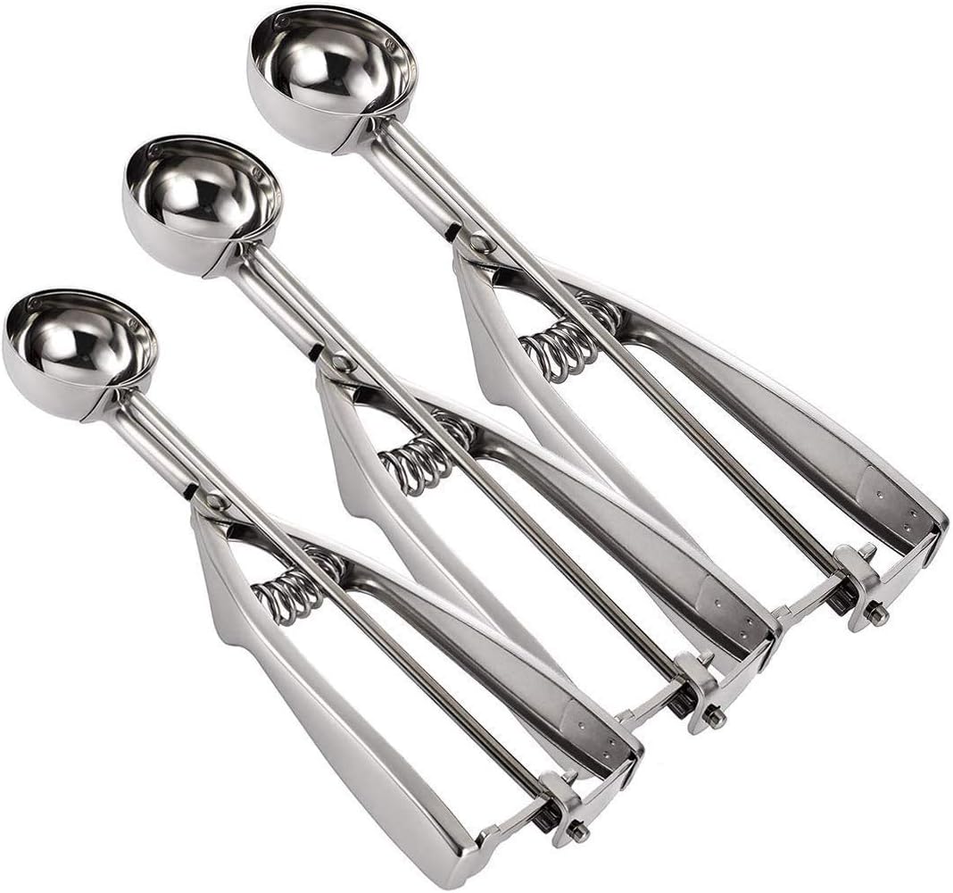 Emoly Ice Cream Scoop Set, Steel Ice Cream Scoop, Cookie Dough Metal Cupcake Spoons Include Large-Medium-Small Sizes Balls for Ice Cream, Cupcake, Muffin (3 PCS)