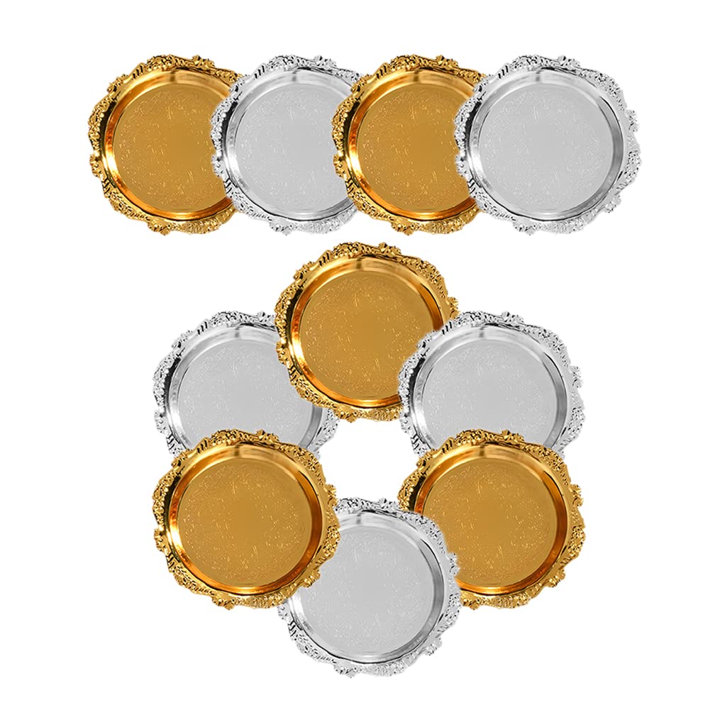 Amazon | HADWAO 丸いフルーツ皿ペストリープレート金属大皿銀