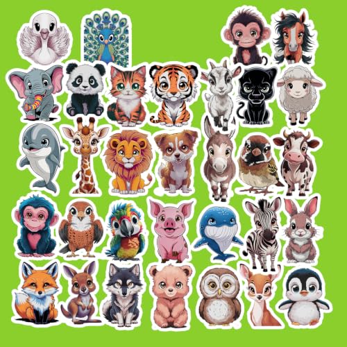 Image of Cute Animal Stickers Pack of 30 Cartoon Animal Character Stickers for Kids | Colorful Kawaii Wildlife Designs for Scrapbooks, Journals, Water Bottles, Laptops, School Projects & DIY Crafts
