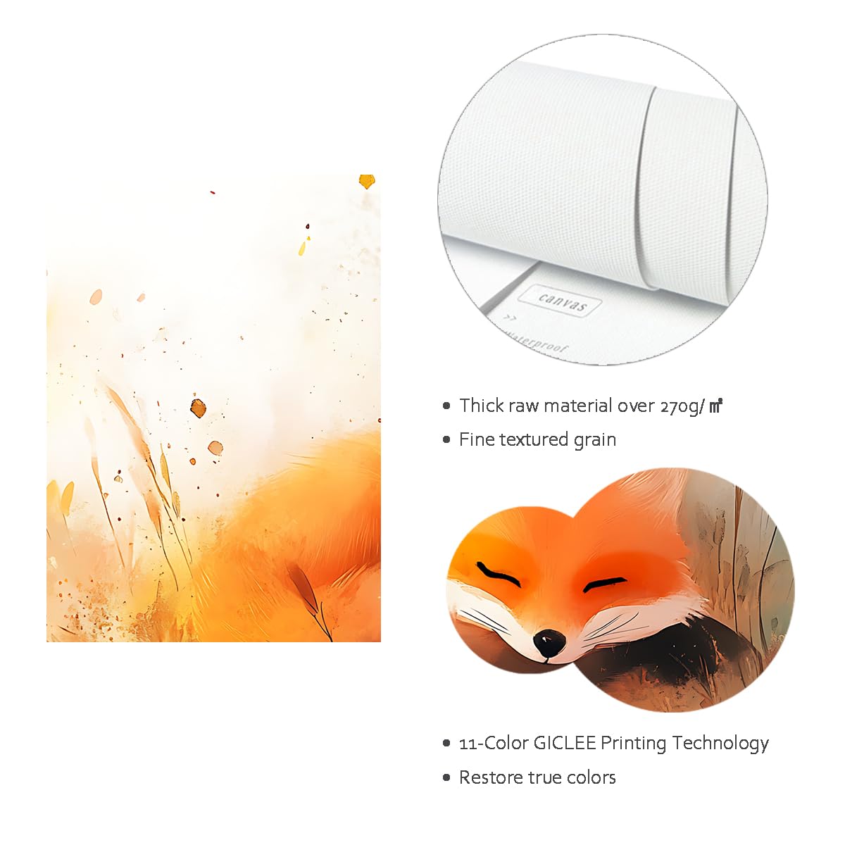 CHERHERART Portraits d’animaux rouges Œuvres d’art imprimées Décoration intérieure Toile Peinture murale Peintures mignonnes de renard endormi Affiche pour chambre de bébé 80x135cm sans cadre