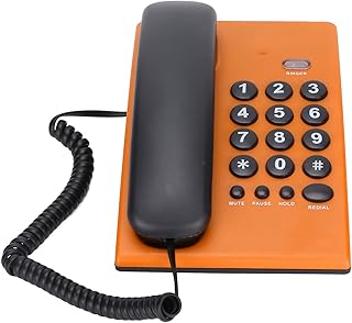 Wired Landline Phone, with Last Number Re Play, Handfree, Pause, Mute Function Corded Fixed Landline, for Home Hotel Office(orange)