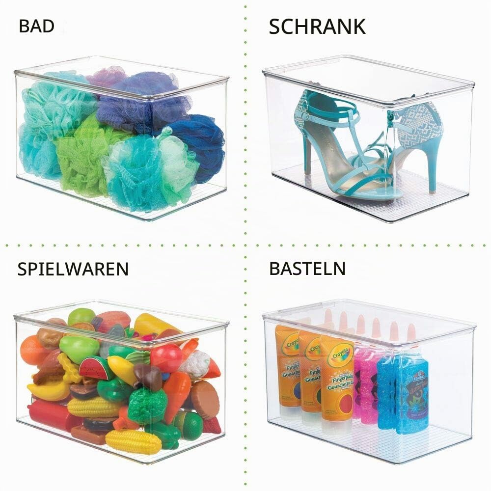 mDesign 4er-Set Aufbewahrungsbox für Bastel- und Nähzubehör – Bastel Organizer aus Kunststoff mit Klappdeckel – stapelbare Ablage für Wolle, Perlen, Stoffbänder usw. – durchsichtig