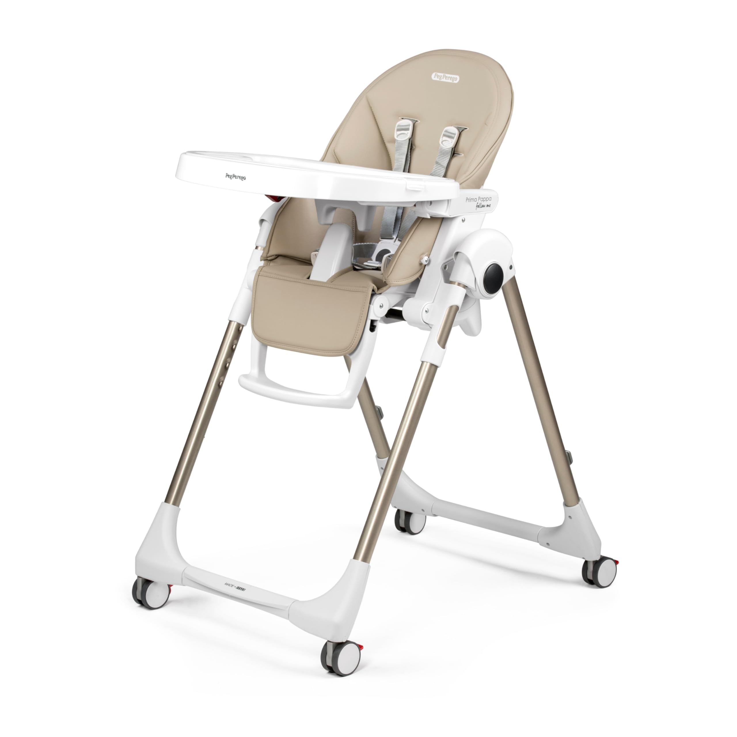 PEG Prima Pappa Follow Me Hochstuhl für Babys, Neigbar, Liegefunktion, 4 Räder, Faltbar und Ultra-Kompakt, für Kinder von 0 bis 3 Jahren (0-15 kg), Astral