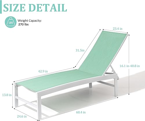 Miniatura 88 de Tumbona de aluminio para patio, tumbonas reclinables para exteriores, tumbonas para todo tipo de clima, con 5 respaldos ajustables y posiciones