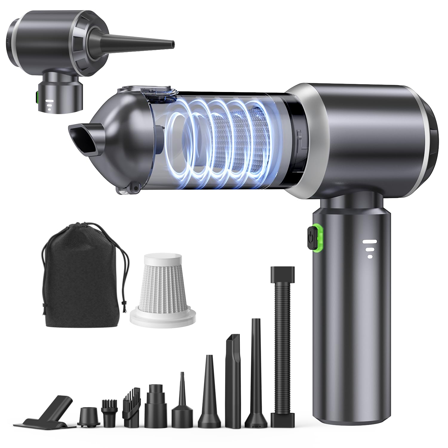 Car Vacuum Portable Cordless, Small Handheld Vacuum Cleaner with 24000PA High Power Suction, Mini Vacuum Cordless Rechargeable with One-Touch Empty, 10-in-1 Hand Vac for Car Home Office Dust