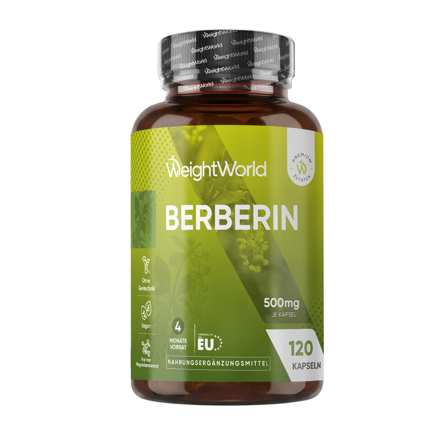 Berberin Kapseln - 4 Monate Vorrat - 120 vegane Berberin 500 mg Kapseln - Berberin 85% (Quelle: Berberis aristata) - 1 Kapsel pro Tag - Frei von Magnesiumstearat - Von WeightWorld