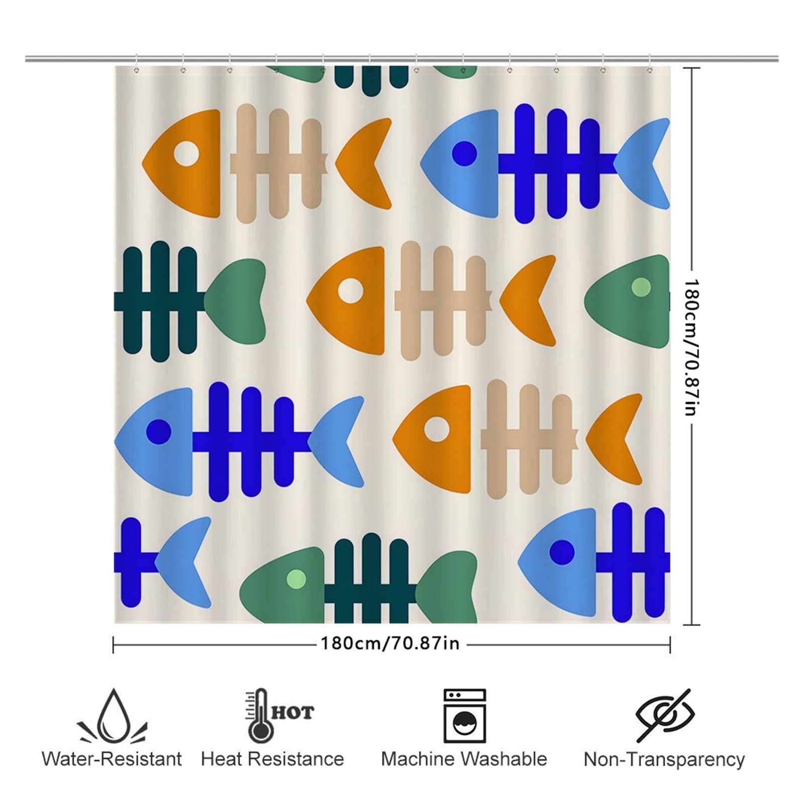 Cortina de Ducha con Estampado Animales, diseño Naranja y Azul, for decoración baño, Juego Accesorios for el hogar, 1 Unidad(180x180cm)