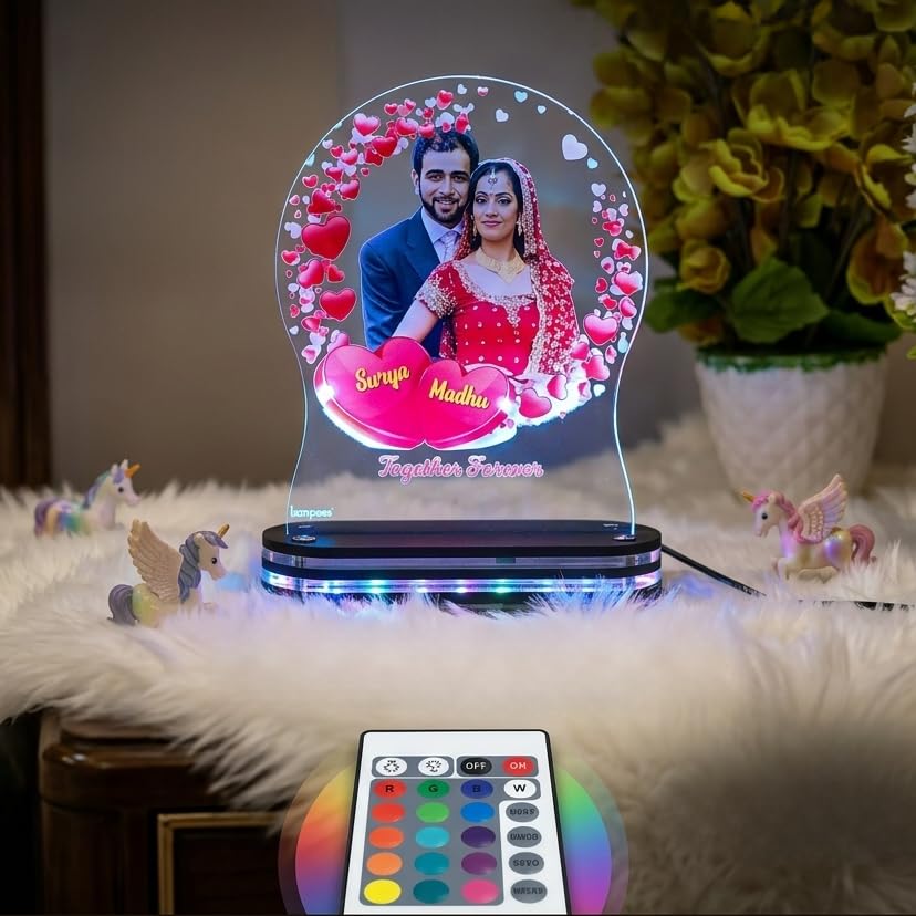 lampees Acrylic 3D LED Lamp with UV Printed Photo for Anniversary and Birthday Gift, Multicolor (VCL-003)