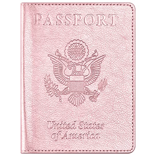 Passport and Vaccine Card Holder Combo, Passport Cover with Vaccine Card Slot, Wallet, Passport Case Holder for Women and Men（AE-Rose gold