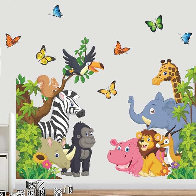 Supzone Cartoon Animal Wall Decal Jungle Animals Wall Stickers Elephant ...