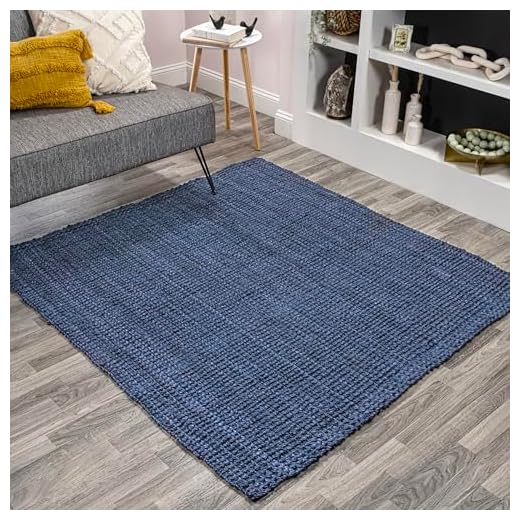 JONATHAN Y Pata Hand Woven Chunky Jute Navy 5x5 Square Indoor Area Rug, Bohemian, Rustic, Cottage, Easy-Cleaning for Living Room, Bedroom, Kitchen, Non-Shedding (NRF102D-5SQ)