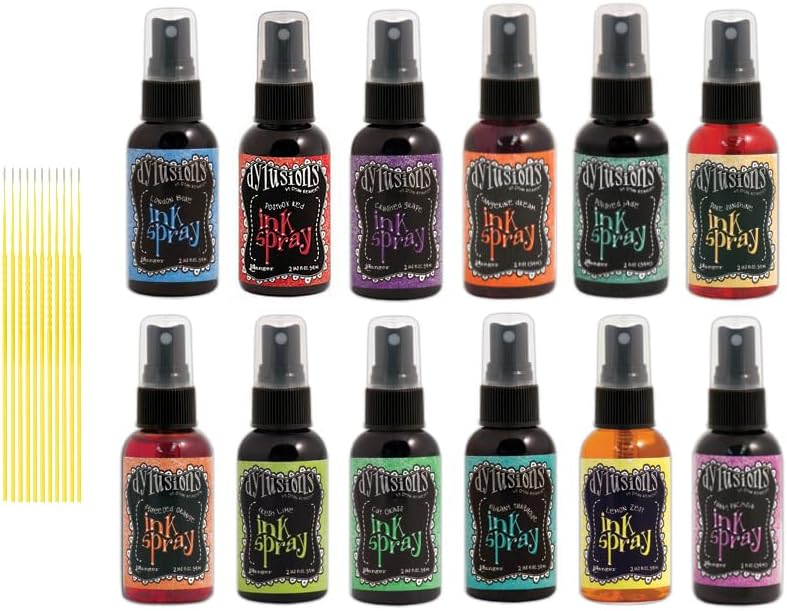 Ranger Dylusions Ink Spray Value Bundle with Bonus Purple Turtle Blending Sticks (12 Bolder & Brighter Collection)