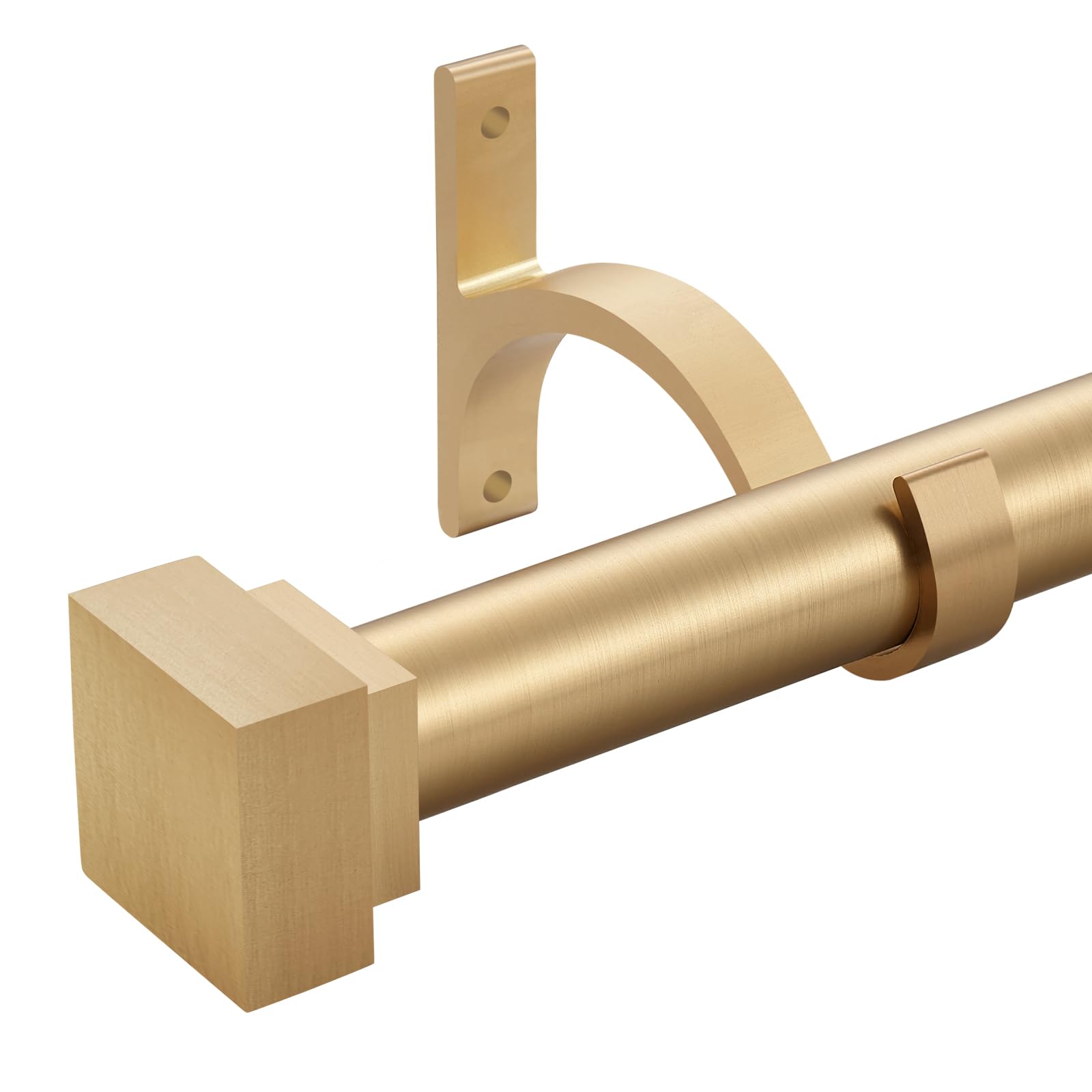 Single Curtain Rods for Windows 28 to 48 Inch(2.3-4ft),1 Inch Diameter Adjustable Heavy Duty Drapery Rods,with Modern Square Aluminum Alloy Finials,Warm Gold