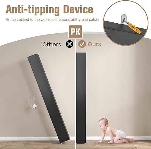 Miniatura 13 de FUTADA - Armario de almacenamiento de baño estrecho de 71 pulgadas de alto con 1 cajón, 2 puertas, 5 estantes abiertos, gris Gris,Negro