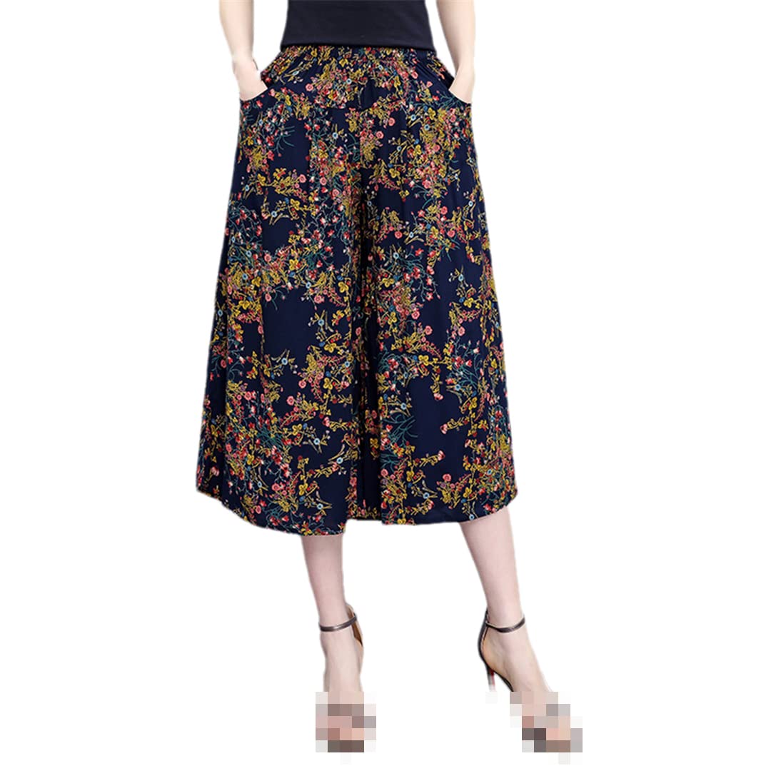 Deepsko Womens High Waist Retro Summer Loose Elastic Waist Wide Leg Pants