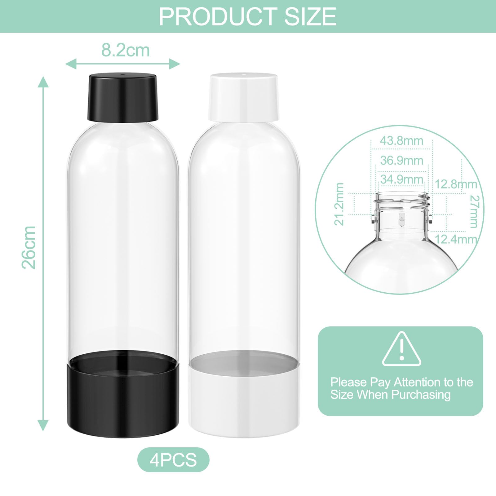 4 pezzi Bottiglie per la Produzione di Soda, Bottiglie per Carbonatazione Compatibile con Isoda Drinkmate Cocosoda, Senza BPA, Riutilizzabili, in PET, Nero e Bianco, per Macchina per Soda