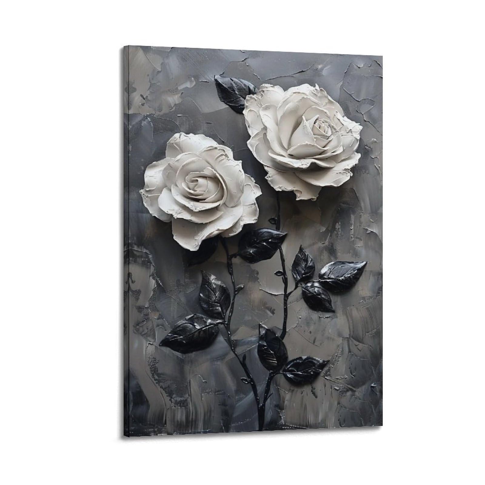 HUERYRYHY Sculpted White Roses 04 Poster Wall Art Canvas Vintage Aesthetic Painting Decor for Rooms 20x30inch Frame-style
