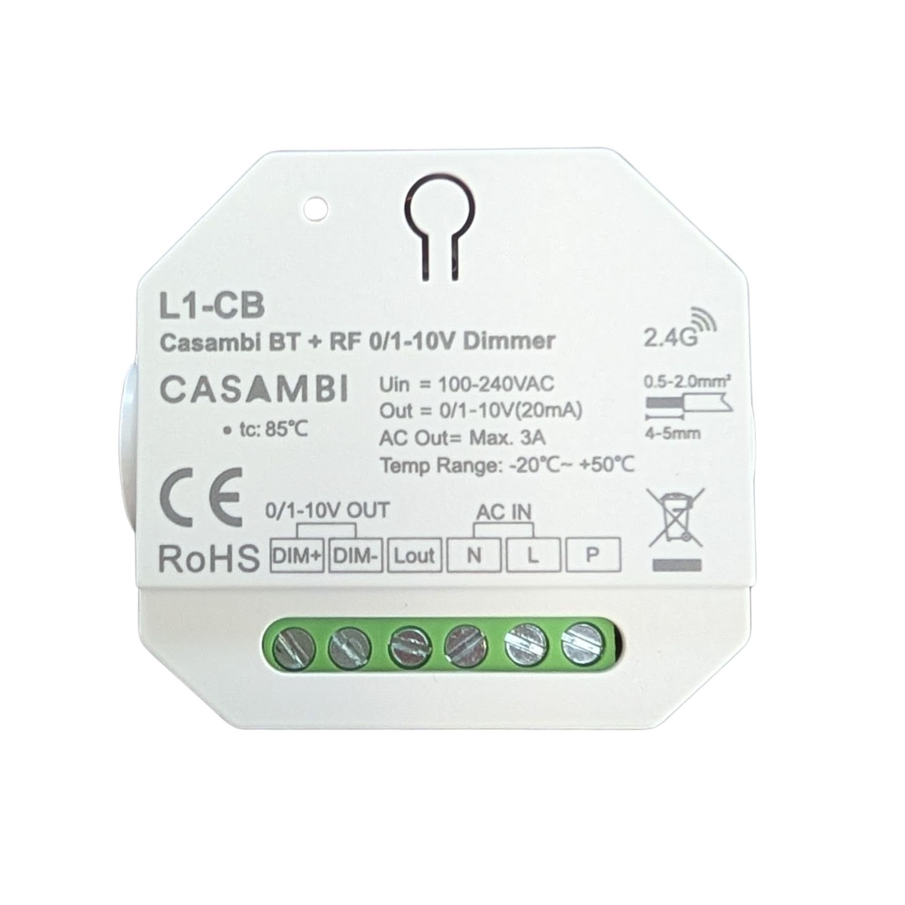 Led Dimmer Bluetooth Casambi 0-10V 1-10V, RF 2.4GHz e Pulsante NO, Push Dim, Relè AC Integrato 3A, Input AC220V, per Driver LED Dimmerabili 0/1-10V, Compatto da Scatola Incasso o Derivazione