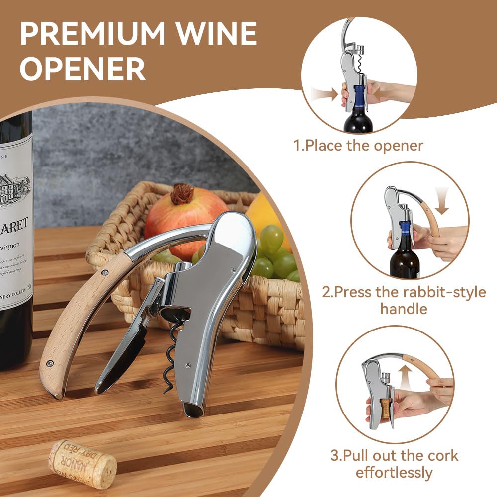 Photo 1 of E.Palace Rabbit Wine Opener, Lever Style Wine Bottle Opener with Wooden Handle, Professional Stainless Steel Corkscrew with Foil Cutter, Wine Gift Set