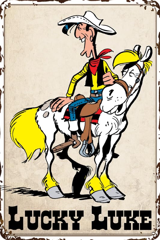 LUCKY LUKE Blechschild Comic Serie Fans – Western, Cowboy, Wild West Deko Schild, humorvolle Abenteuer 20 x 30 cm