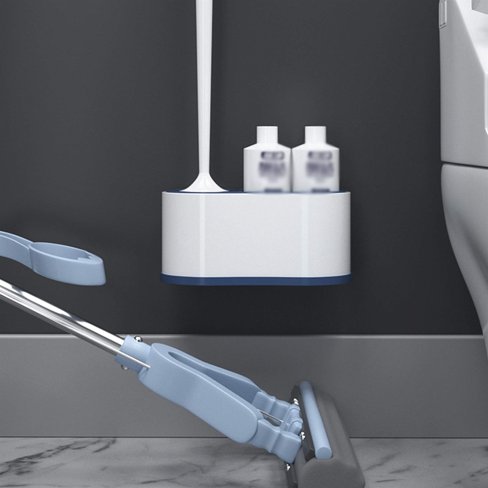 Toilet Brush And Holder Set - Wall-Mounted, Space Aluminum Brush With Ceramic Holder, Bathroom Cleaning