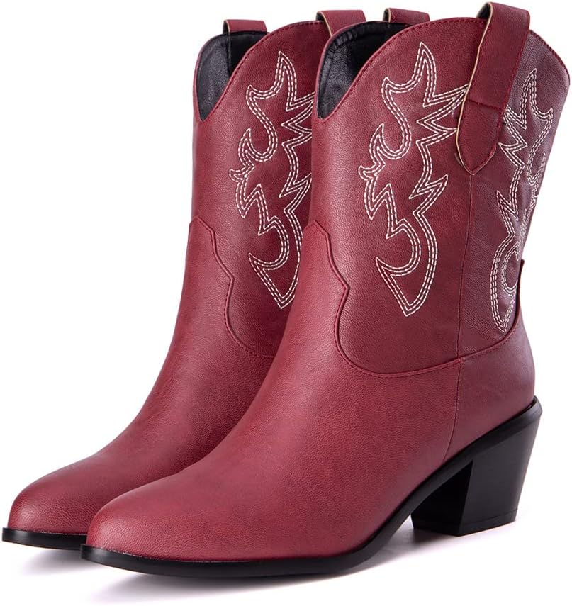 MRKEWUNEY Classic White Cowgirl Boots for Women Pointed Toe Cowboy Boots