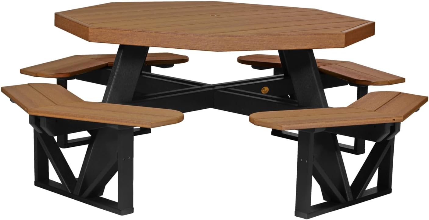 Furniture Barn USA Poly Lumber Octagon Picnic Table, Antique Mahogany & Black