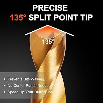99 Pcs Titanium Coated Drill Bit Set, 135 Degree Tip HSS Drill Bits Kit for Steel, Aluminum, Copper, Soft Alloy Steel, Wood, Plastic Size from 1/16 to 3/8 (Plastic Bag)