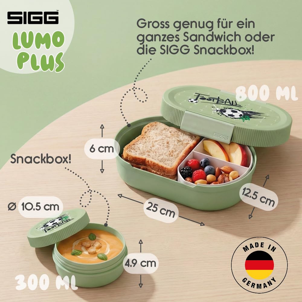SIGG Lumo Football Splash - Fiambrera con lata extra para niños, 2 en 1, sin BPA, color verde, 0,8 L
