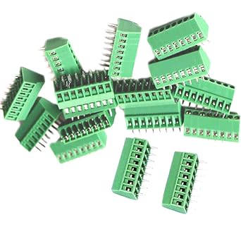 15pcs 2.54mm Pitch 8-Pin PCB Screw Terminal Block Connector, Rated 150V 6A Green PCB Terminal Block