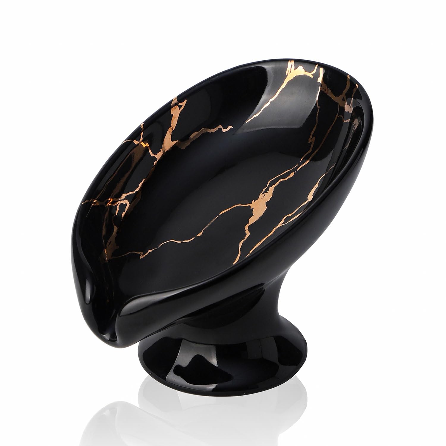 WHJY Marble Soap Holder Tray, Small Leaf Shape, Black, for Bathroom & Kitchen