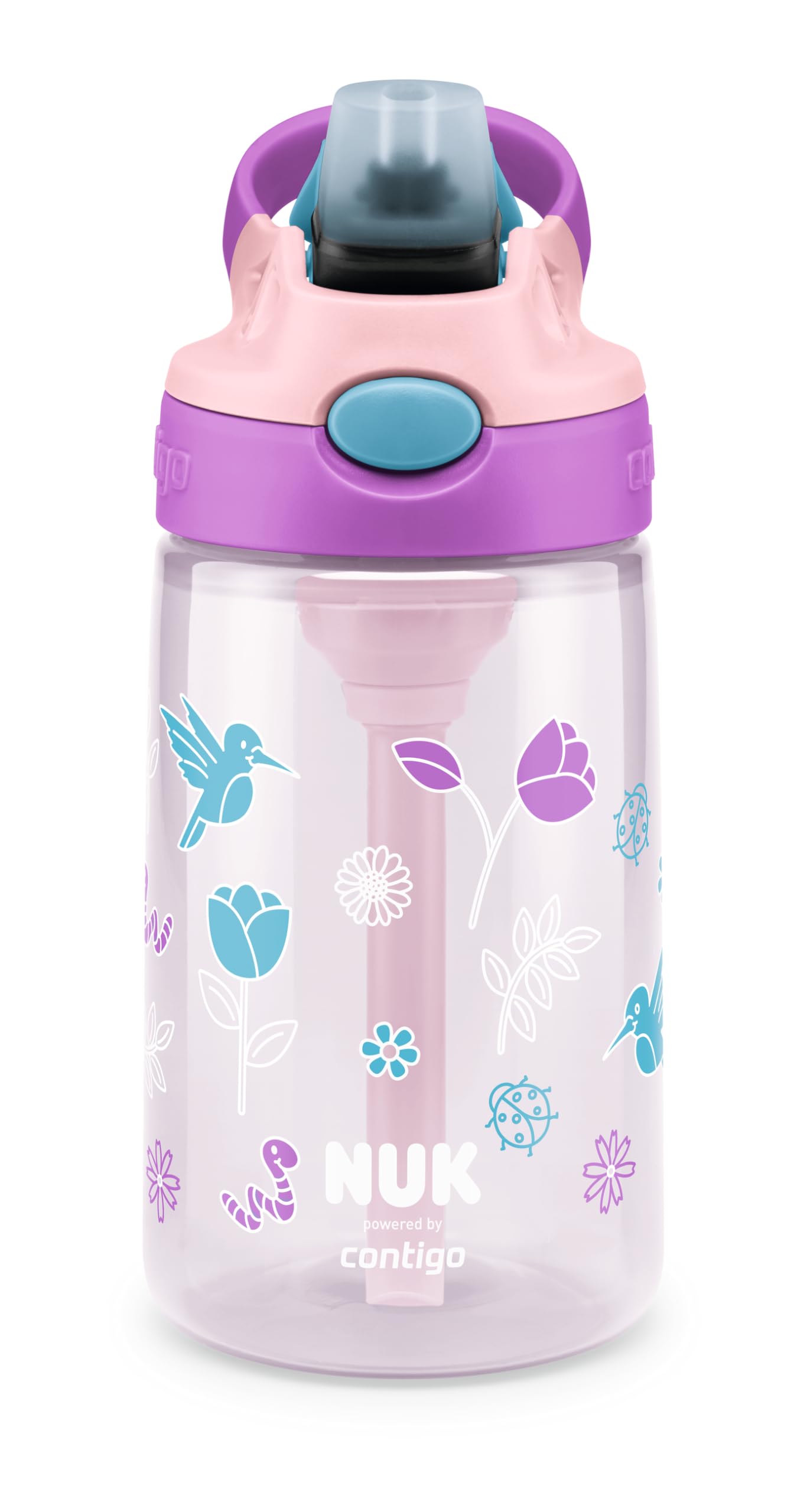 NUK By Contigo Easy Straw Cup | Trinkflasche mit Trinkhalm für Kinder (ab 4 Jahren) | Hergestellt aus strapazierfähigem Tritan | BPA-frei | spülmaschinenfest | 420 ml | Tulpe