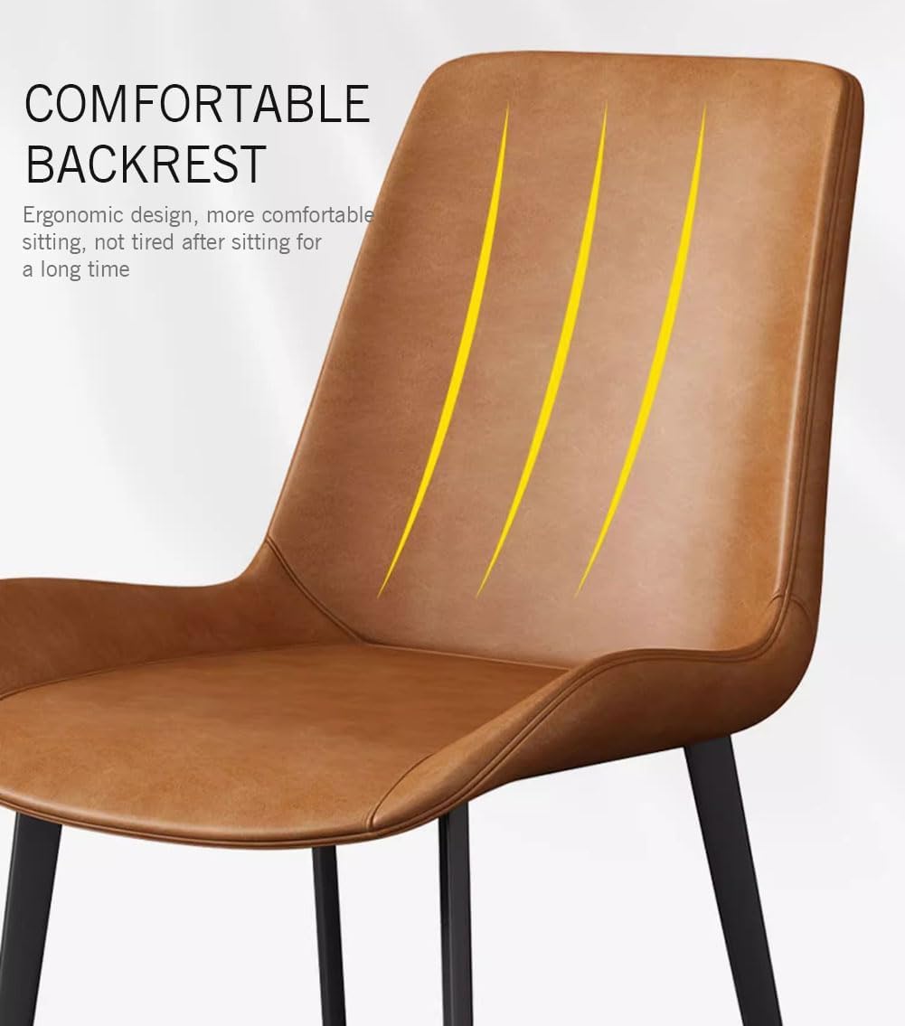 Mid Century Esszimmerstuhl 4er Set Armlose Indoor Küchenstühle mit PU Leder Sitz und Karbonstahlbeinen, Moderne Schminkstühle für Zuhause oder Büro